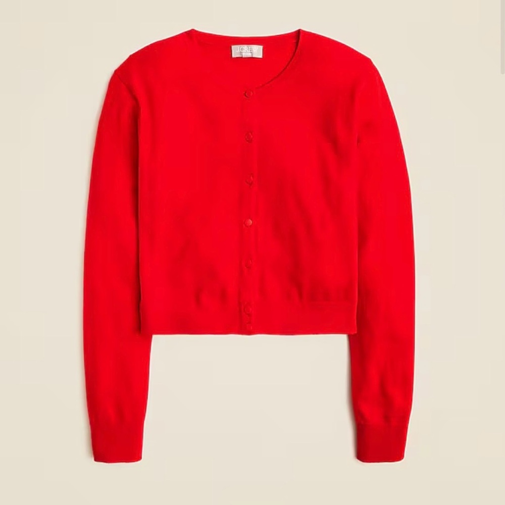 J.Crew Featherweight Cashmere Shrunken Cardigan Bright Cerise Red - Small